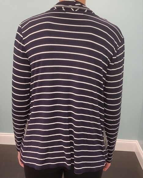 Ink Love and Peace Mac navy blue & white striped cardigan w/ pockets size M - Picture 2 of 8